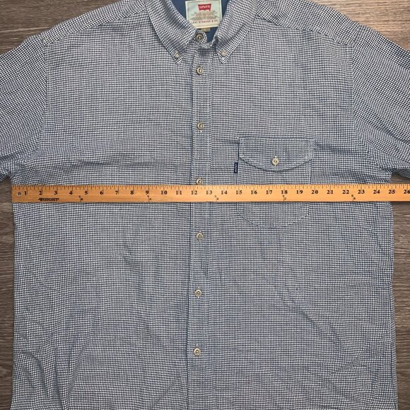 Vintage 90s Levis Blue Houndstooth Button Down Flannel Shirt Sz. L 1998 - Picture 4 of 12